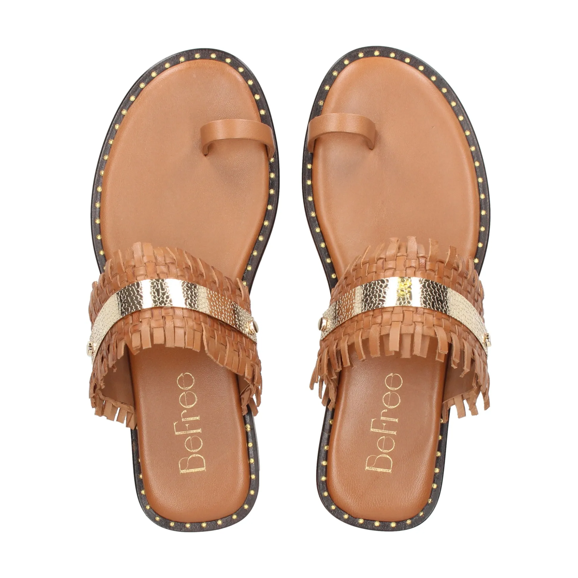 BEFREE Sandalias planas de Mujer RIGA-535 CAMEL