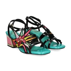 EXE Sandalias con tacón de Mujer LUISA-400 BLACK-GREEN
