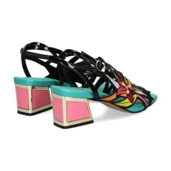 EXE Sandalias con tacón de Mujer LUISA-400 BLACK-GREEN