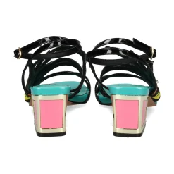 EXE Sandalias con tacón de Mujer LUISA-400 BLACK-GREEN