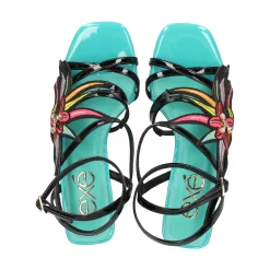 EXE Sandalias con tacón de Mujer LUISA-400 BLACK-GREEN