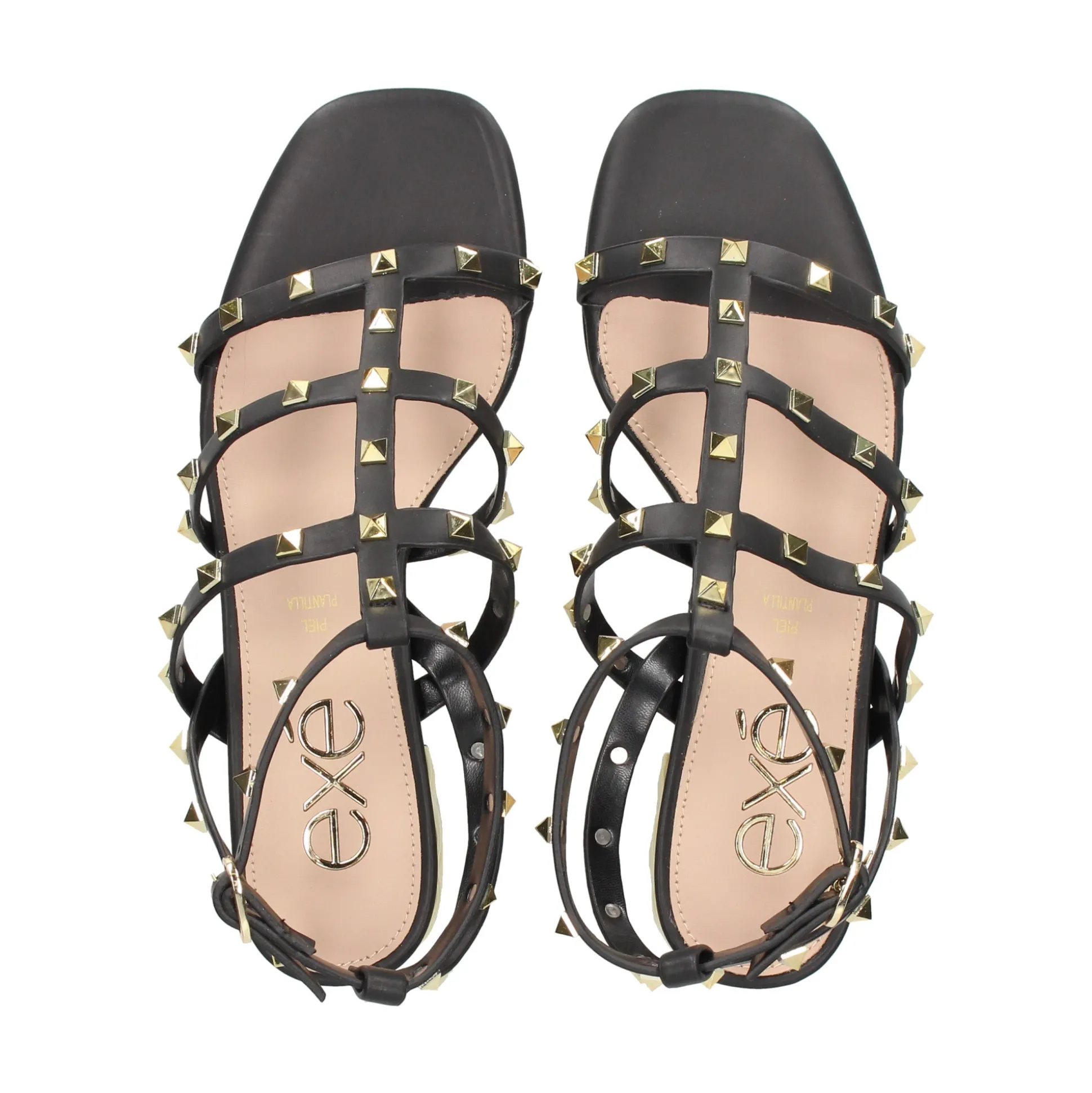EXE Sandalias planas de Mujer KATY-247 BLACK GOLD