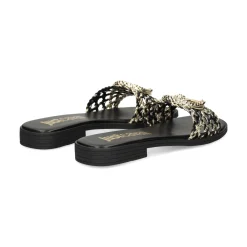 JUST CAVALLI Sandalias planas de Mujer 80RA3S83 PL9 BLACK/GOLD