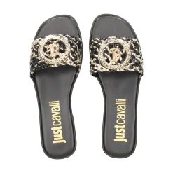 JUST CAVALLI Sandalias planas de Mujer 80RA3S83 PL9 BLACK/GOLD
