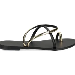 NICOLAS LAINAS Sandalias planas de Mujer 963-T GOLD BLACK